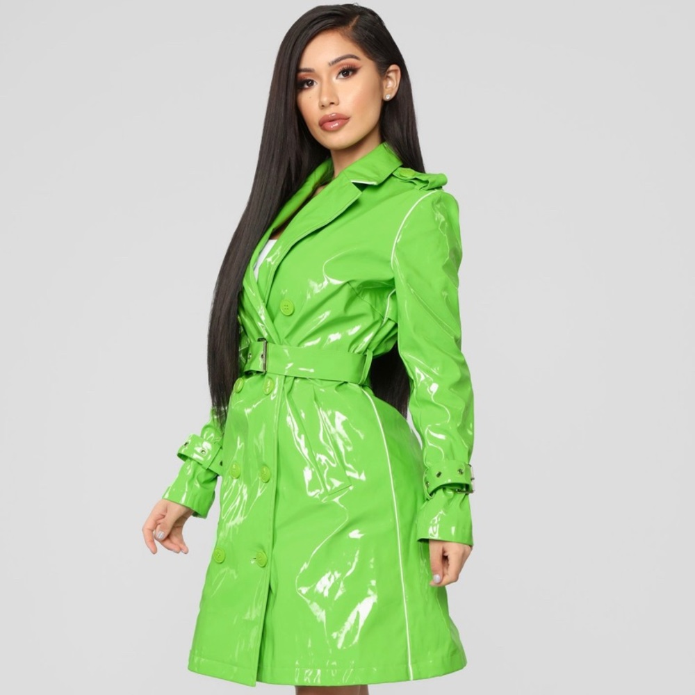 Trench coat lime glow neon latex